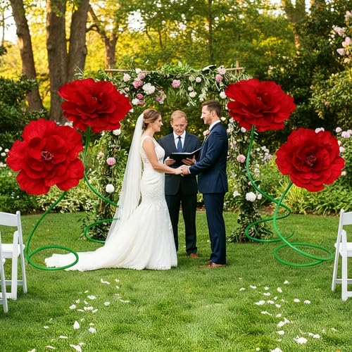 2 Pcs 5ft Large Peony Flowers Giant Artificial Red Peony Standing Huge Handcrafted Flower for Window Reception Banquet Ceremony Floral Decor Garden Hotel Office Birthday Wedding Party