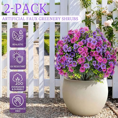 Artificial Boxwood Topiary Ball Trees with Violet Flowers with Spikes for Outdoor 27" Set of 2, UV Resistant Faux Greenery Shrubs, Realistic Fake Bushes Plants for Garden Front Porch Patio Decor - color: Boxwood Violet