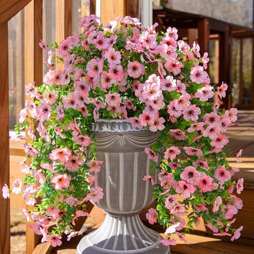 HyeFlora Artificial Flowers for Outdoors Decoration, 2Pcs Pink Fake Hanging Spring Summer Decor, Lifelike Plants, UV & Fading Resistant Flower for Porch Patio Balcony Planter Yard Home Garden - color: Pink