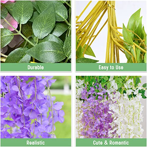 BLEUM CADE 20Pcs White & Purple Fake Wisteria Hanging Flowers, 3.6Ft/Pcs Artificial Wisteria Garland, Hanging Flowers for Wedding Party Home Backdrop Wall Decoration - color: White & Purple, size: 20pcs