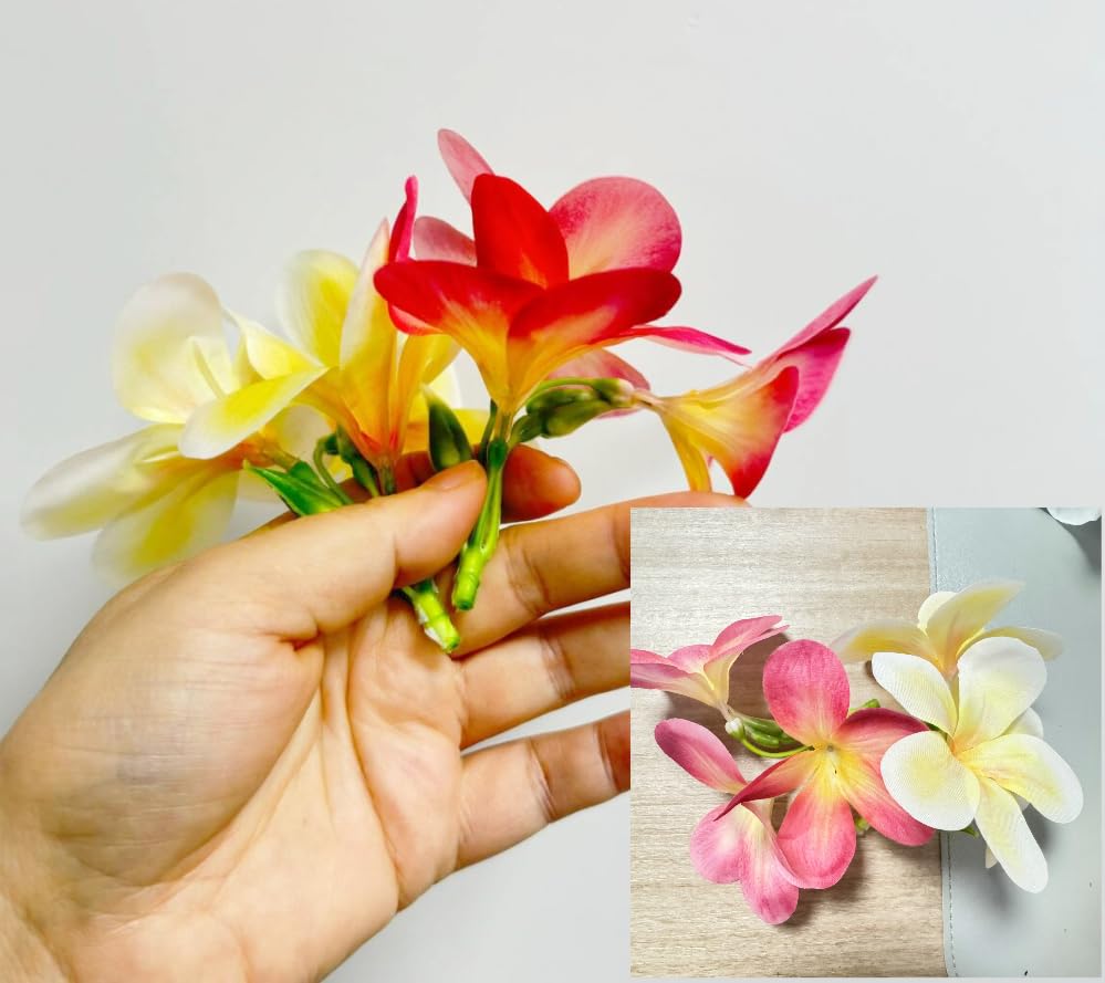 10 Bunch Pink Artificial Flowers Fake Plumeria Flower with Stems,12inch Real Touch Lifelike Frangipani Flower Bouquets for Wedding Engagement Party Cake Topper Spring Flowers Beach Decor (Yellow) - color: Yellow