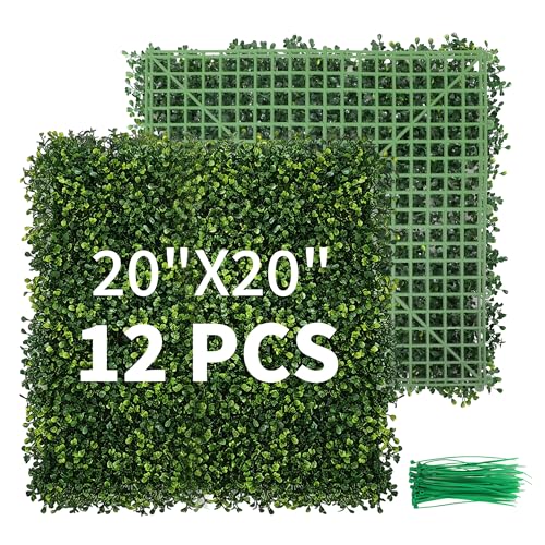 PROWORX Artificial Grass Wall Panels, 20” x 20” 12 Pack 4-Layer Leaf UV-Anti Fake Boxwood Grass for Indoor Outdoor Privacy Fence Screen, Patio, Balcony, Greenery Backdrop Decor - size: 20X20 12pcs