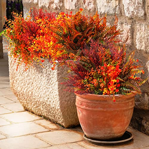 Geosar 24 Bundles Fall Artificial Flowers UV Resistant Artificial Outdoor Plants Yellow Orange Faux Flowers Decorations for Home Garden Porch Wedding Autumn Decor