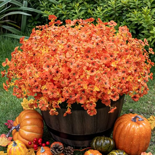 20 Bundles Artificial Flowers for Outdoor Fake Plants for Autumn Decoration,Faux Eucalyptus Flowers for Planter UV Resistant Lifelike for Home Porch Garden (Fall Red) - color: Fall Red
