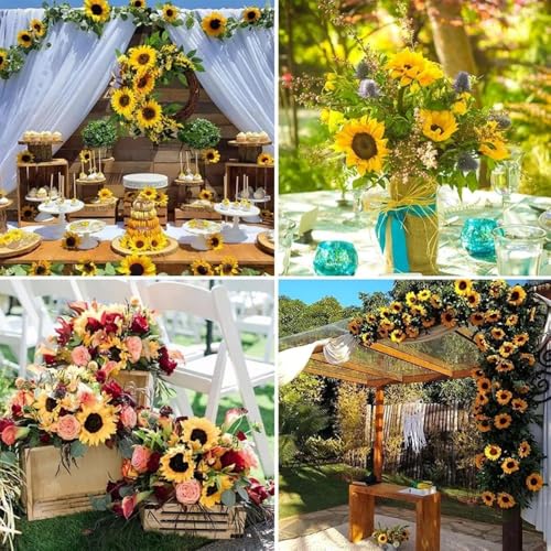 3 Pack Artificial Sunflower Garland Decor,7.5ft Artificial Sunflower Garland Hanging Sunflower Vines with Green Leaves