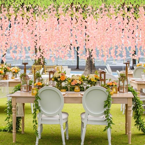 12Pcs Artificial Wisteria Hanging Flowers, 3.6Ft/Pcs Pink Fake Wisteria Garland for Wedding Party Home Garden Indoor Outdoor Decoration - color: Pink, size: 12Pcs
