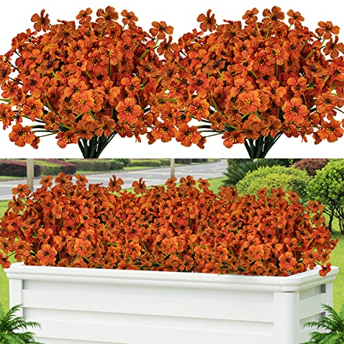 Lnoicy 12 Pcs Artificial Flowers for Outdoor,Plastic Flowers Decoration, UV Resistant Faux Flowers Shrubs, Artificial Plants for Indoor Outside Garden Home Wedding Farmhouse(Orange) - color: Orange, size: 12