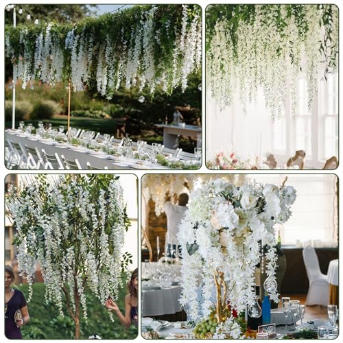 Alotiki Wisteria Hanging Flowers,Fake Hanging Flowers,Wisteria artificiales Garland for Home Wedding Arch Floral Party Garden Ceremony Outdoor Decor,3.6 feet Long(75,White) - color: White, size: 75