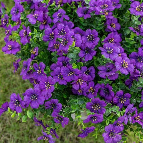 Lnoicy 20 Bundles Artificial Fake Flowers for Outdoor Faux Eucalyptus Flowers for Home Decoration,Fake Plants UV Resistant for Porch/Garden（Purple） - color: Purple