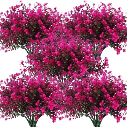 Boxwood Springs, Artificial Flowers Fake Outdoor UV Resistant Boxwood Plants Shrubs 10 Packs, Faux Plastic Greenery for Hanging Planter Home Office Wedding Farmhouse Indoor Outside Decor(Fuchsia) - color: Fuchsia, size: 10 Pcs