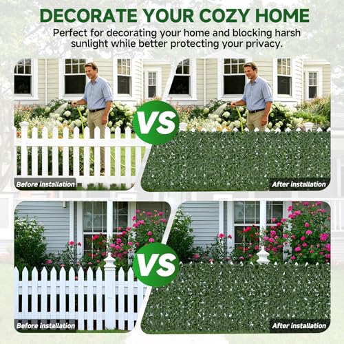 Artificial Ivy Fence Privacy Screen 120x40in UV-Anti Dense Faux Greenery Backdrop Fake Hedges Fence & Faux Ivy Vine Leaf Decoration for Patio Balcony Garden Wall Backyard Indoor Outdoor