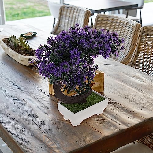 GANAZONO Bonsai Statue Small Artificial Plants for Home Decor Indoor Mini Artificial Bonsai Tree Japanese Fake Plants for Bedroom Aesthetic Faux Bonsai Decor - color: Perple