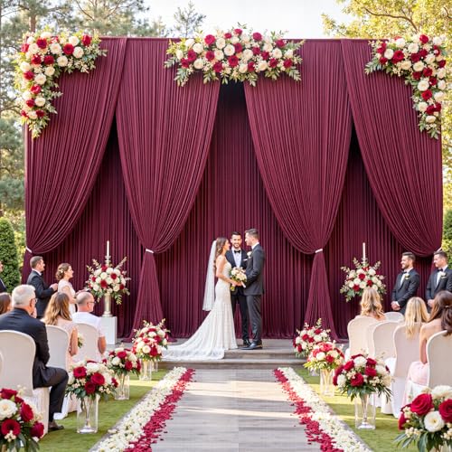10ftx12ft Burgundy Backdrop Curtains for Parties, Wrinkle Free Polyester Burgundy Photo Backdrop Drapes 2 Panels 12 ft Long Back Drop Cloth for Wedding Birthday Photography Background Party - color: Burgundy, size: 5ft(W)x12ft(H)_2 Panels