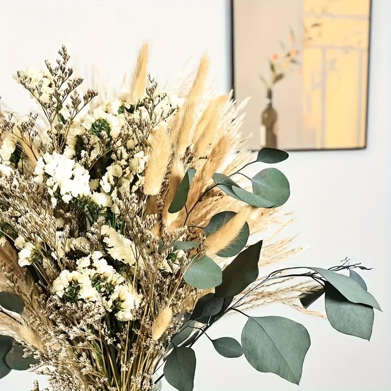 Boho Spring Dried Floral Bouquet for Vase – Pampas Grass, Bunny Tail and Greenery 17 Inch (Soft Neutral) - color: Soft Neutral