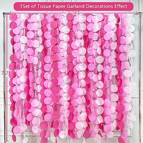 205Ft Hot Pink Party Decorations Big Polka Dots Backdrop Garland Rose Pink Circle Dots Tissue Paper Hanging Curtain Streamer for Bachelorette Birthday Bridal Shower Wedding Engagement Party Supplies - color: Gradient Pink