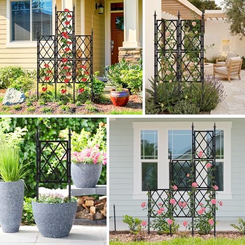 5.25FT Garden Trellis Support Fence,Metal Wall Lattice Climbing Frame for Climbing Plants Outdoor, Black Iron Pipe Fence for Potted Plants Indoor for Ivy Vines Vegetable Flower, Patio, Lawn, Yard - color: Black