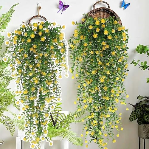 76cm Artificial Eucalyptus Flower Rattan Green Fake Plant Lvy DIY for Indoor Outdoor Wall House Weddings Patios Porches Decor (Yellow) - color: Yellow