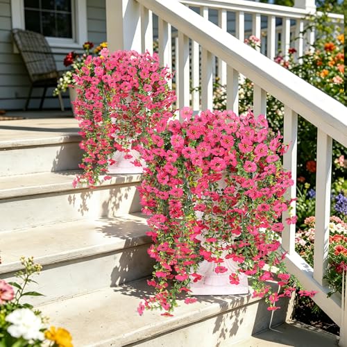 AGIRL 6 Bundles Artificial Hanging Flowers for Outdoors,UV Resistant Fake Flowers for Spring Summer Decor,Faux Plants for Planter Front Door,Porch,Patio,Yard,Garden,Farmhouse Decor (Magenta) - color: Fuchsia
