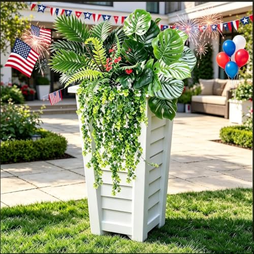 Artificial Plants Outdoor UV Resistant, 8 Bundles Faux Tropical Plant with Large Leaves & Hanging Ferns, Fake Greenery for Planter Fillers, Front Porch, Patio, Garden & Window Box Decor - color: Green 2603