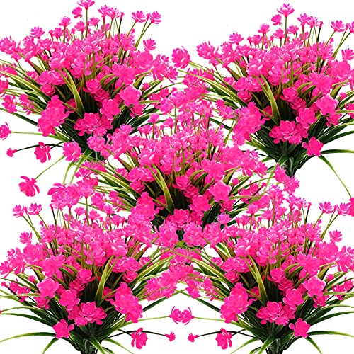 Grunyia Artificial Flowers Outdoor UV Resistant Fake Plants Indoor Outside Hanging Planter Home Garden Decor, 10 Bundles (Pink) - color: Pink