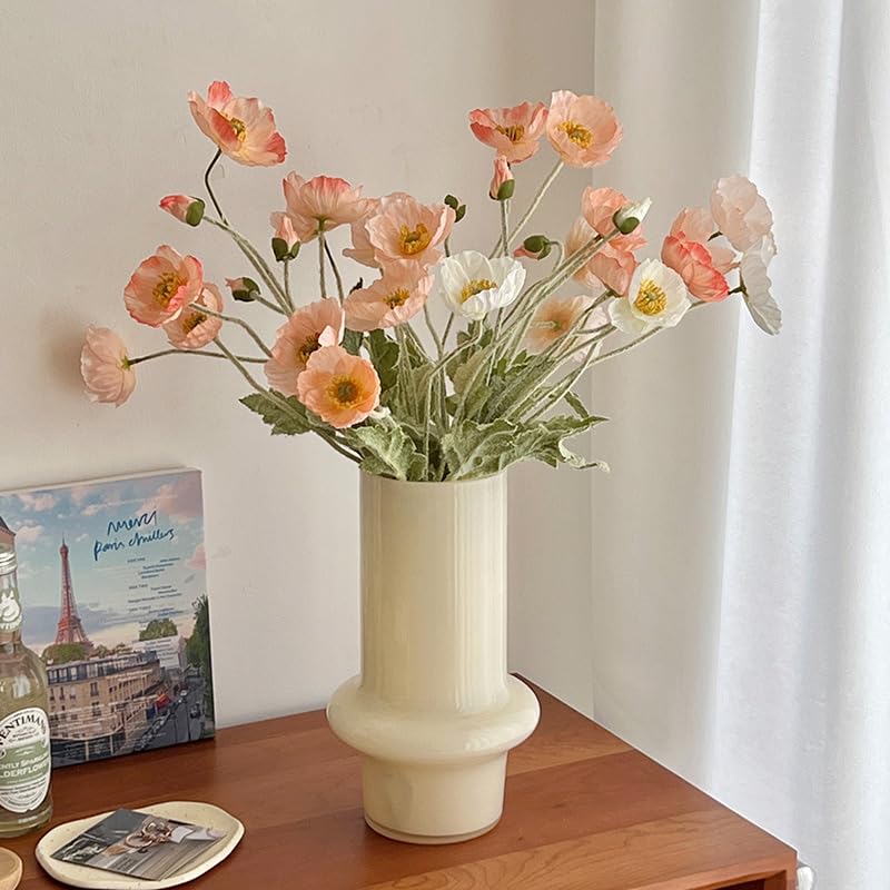 Set of 6 Poppies Flowers Artificial Silk Flowers with Long Stems Faux Wildflowers Bouquet for Vases Oil Pastel Style for Wedding Party Indoor Home Office Decor (Gradient Coral) - color: Gradient Coral
