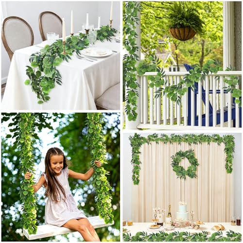 RECUTMS Artificial Eucalyptus Vine Garland with Willow Leaves 2Pcs 6Ft Fake Hanging Silk Greenery Faux Ivy Plant for Indoor Outdoor Home Wedding Arch Party Table Porch Summer Decor(Dark Green) - color: Eucalyptus Leaf Dark Green