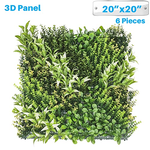 Patio Paradise Artificial Greenery Grass Wall Panels, 20"x20" (6pc) Faux Grass Boxwood Backdrop Fake Ivy Privacy Screen Green Hedge for Indoor Outdoor Décor, 13 3D Mixed - color: #13 3D Mixed, size: 20"x20"