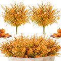 RAINFLOW Artificial Fall Flowers for Outdoors - 4PCS Autumn Brown Fake Mums, UV Resistant Fake Eucalyptus Stems for Vase Home Christmas Wedding Party Garden Porch Fall Thanksgiving Decorations