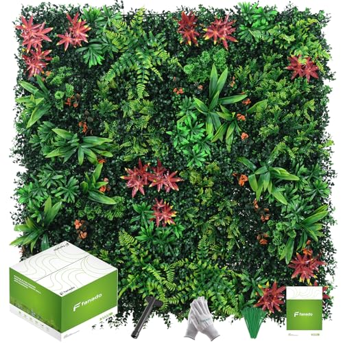 Grass Wall Panels 18 Pack 20"x20", Artificial Hedge Greenery Wall Backdrop, Plant Wall, UV Protected Privacy Fence Screen, Green Wall Decor for Outdoor Indoor Wedding Décor - color: Red Maple, size: 20"x 20" 18pcs