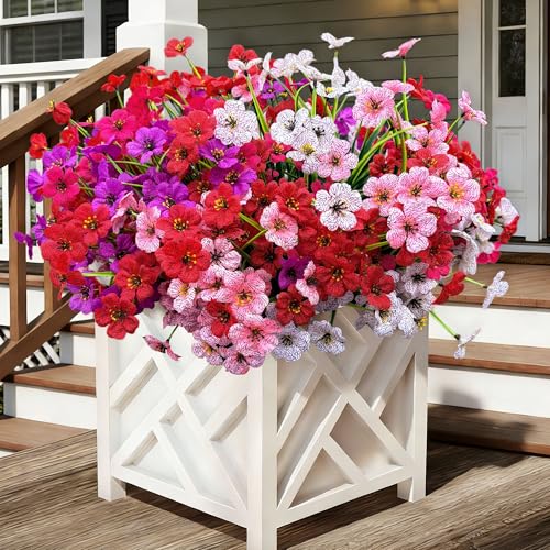 Colorful 20 Bundles Artificial Flowers for Outdoors,MixColors Fake Silk Flowers with Plastic Plants for Outside,Faux mums Realistic Flowers for Window Box Yard Fuchsia Balcoy Dector (Mixed Color) - color: Mix-color Colorful Mixcolors Multi-coloured