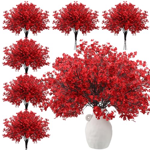 Lyrow 24 Pcs Red Babys Breath Artificial Flowers Decoration Fake Picks Stems Floral Arrangement Bushes Bulk for Home Indoor Table Decor(Red)