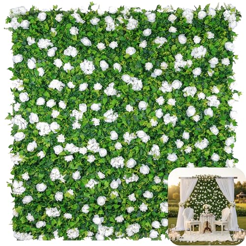 Large Size 8×8 Ft 3D Artificial Flower Wall Panels, Quick Assembly Storage White Floral Greenery Fake Backdrop Fence Screen for Wedding Baby Show Birthday Party Indoor Outdoor Garden Home Decor - color: White, size: 8×8 Ft