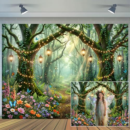 6X4ft Enchanted Forest Backdrop Garden Archway Butterfly Floral Woodland Fairy Tale Photography Background Birthday Baby Shower Party Photo Booth Props Wall Decor Banner - color: Multi15, size: 6X4FT