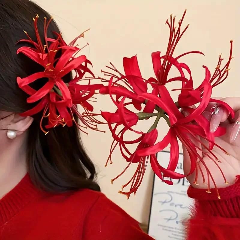 Silk Spider Plant Fake Flowers Heads,Artificial Flowers Spider Silk Flowers for Crafts,Fake Flowers Bulk,Artificial Flowers for Cake Decoration Wedding Party Birthday Home Décor (9, Red) - color: Red