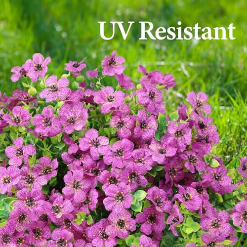 ATTGREAT Artificial Flowers Outdoors Faux Plants UV Resistant Fake Flowers Daisy Plastic Greenery Plnats Outside for Garden Planter Patio Porch Spring Summer Home Home Decor, 24 Bundles (Purple) - color: Purple, size: 24PCS