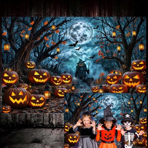 Halloween Misty Dark Forest Backdrop, Moon Night Creepy Scene Dark Pathway Pumpkin Bats Woods Photography Background, Ghost Themed Birthday Party Banner Decor Witch Photo Props 6X4FT - color: Black, size: 6X4FT