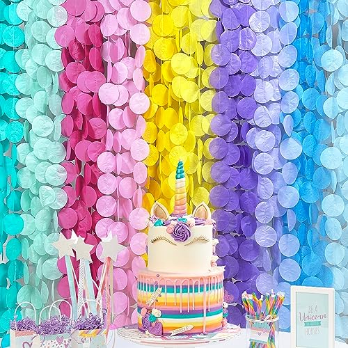 256Ft Pastel Party Decorations Big Circle Dot Backdrop Streamer Pastel Tissue Paper Polka Dots Hanging Curtain Garland for Birthday Wedding Bachelorette Engagement Baby Shower Macaron Party Supplies - color: Ombre Pastel