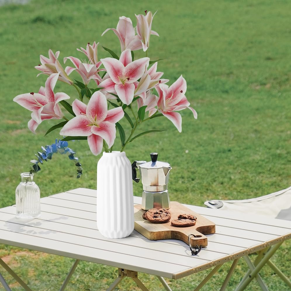 Artificial Lily Flowers,4 Pcs Faux Lily Flowers,32.5 Inch Long Stem Tiger Lily Branch with 2 Full Blooms and 1 Bud, Latex Real Touch Lilium Flower for Wedding Bouquet (4, Pink) - color: Pink