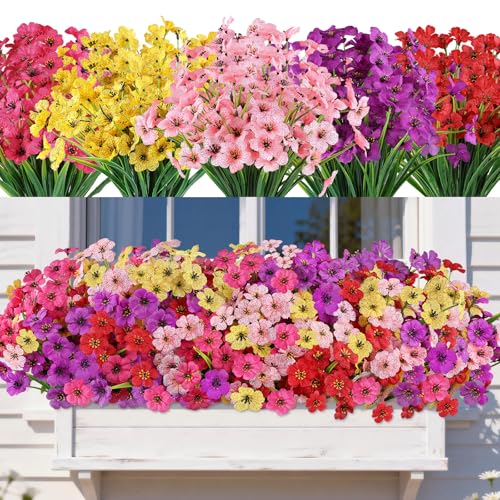 AmyHomie 20 Bundles Artificial Flowers for Outdoor Outside Spring Summer Decoration UV Resistant Faux Flowers No Fade Fake Plastic Plants Garden Porch Window Box Decorating(Mix Color) - color: A-multi, size: 20