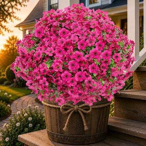 AXYLEX Artificial Flowers for Outdoors, 16 Bundles Fake Plants (Red) | UV resistant faux plastic flowers, no fade artificial greenery – garden, patio, porch & home - color: Red