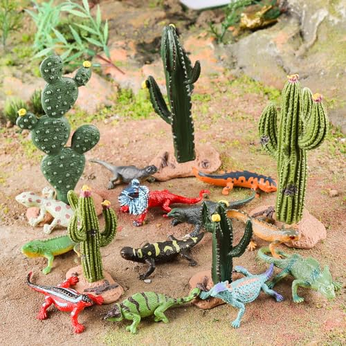 EOIVSH Desert Animal Figurines Set with Model Cactus - Artificial Greenery Plant Fake Cacti - Desert Diorama Project - Great for Sand Table Landscape Scene Accessories Decoration - style: Cacti