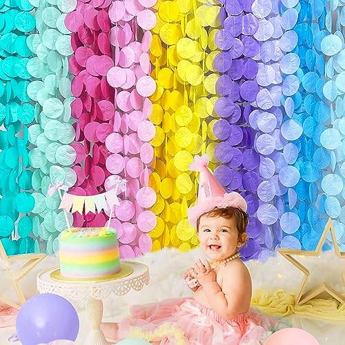 256Ft Pastel Party Decorations Big Circle Dot Backdrop Streamer Pastel Tissue Paper Polka Dots Hanging Curtain Garland for Birthday Wedding Bachelorette Engagement Baby Shower Macaron Party Supplies - color: Ombre Pastel