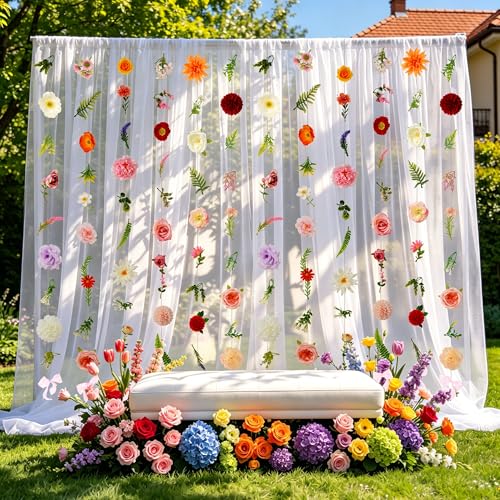 Livole 6Pcs 36Ft Hanging Flower Garland with Bow Wildflower Garlands Backdrop Silk Artificial Fake Floral Vines for Wedding Bridal Party Birthday Arch Wall Home Garden Decor - color: Purple Wildflower, size: 6Pcs