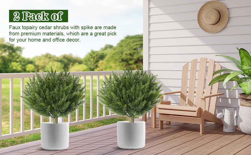 15.7" Christmas Fake Shrubs, Artificial Cedar Ball Tree Plant, 2 Packs of Fake Cedar Outdoor shrubs with Ground Spike, UV Resistant Fake shrubs, Used for Indoor and Outdoor Front Porch Gardens - size: Cypress15.7