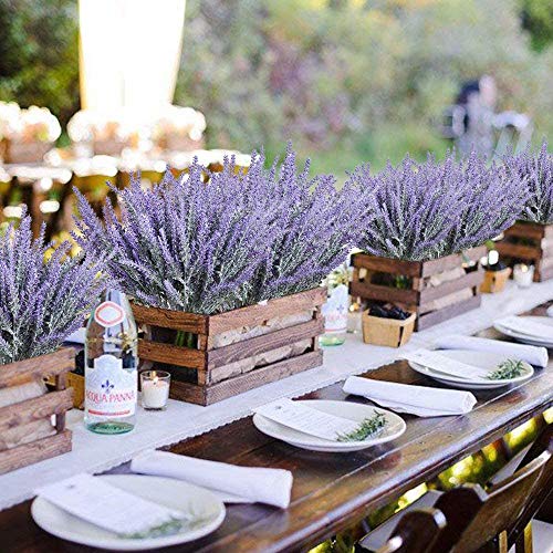 PASYOU 6 Pcs Artificial Lavender Flowers, Plastic Plants Fake Simulation Flower Wedding Indoor Outdoor Bridal Bouquet Home Garden Balcony Patio Planter Filler DIY Arrangement Decoration - Purple - color: Lavender-purple 6 Pcs