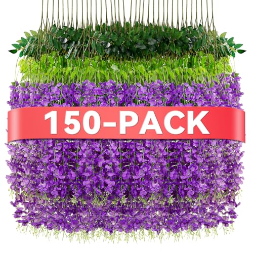 Alotiki 150 Pack Wisteria Hanging Flowers,Fake Hanging Flowers,Wisteria Artificiales Garland for Home Wedding Arch Floral Party Garden Ceremony Outdoor Decor,3.6 Feet Long(150,Purple) - color: Purple, size: 150