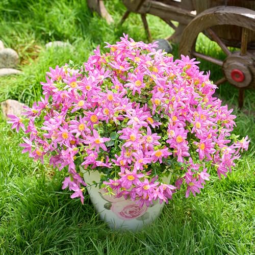 PONKING Artificial Flowers for Outdoors Patio Decoration 12 Bundles Fake Flower Daisy UV Resistant Faux Plants Yard Garden Porch Home Boxwood Planter Patio Decor, Purple Flower - color: D Purple Daisy 12pcs