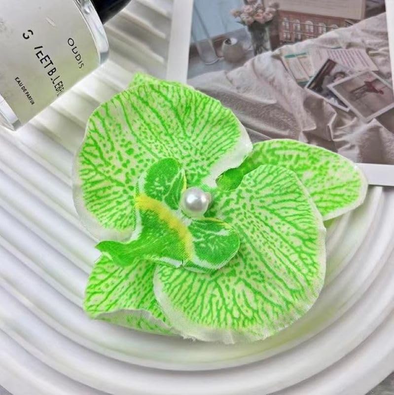 Corkwaw 50 Pcs Orchid Petals Artificial Decorations Orchids Heads Flowers Faux Silk Phalaenopsis Butterfly Flower Heads for Handmade DIY Home Wedding Party Decoration (Green) - color: Green