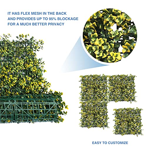 E&K 20" x 20" Artificial Plant Fence Panel Faux Leaves Grass Wall Privacy Screen Panel Decorative for Indoor Outdoor (Reineckea Carnea-Yellow, 6 Pcs) - color: Reineckea Carnea - Yellow