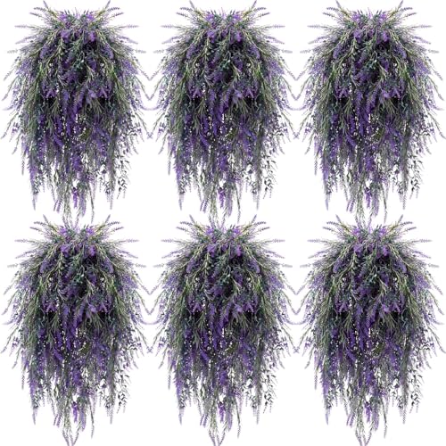 Canlierr 6 Pcs Fake Lavender Hanging Plants 29.5 Inch Large Purple Lavender Artificial Flowers for Wedding, Party, Farmhouse, Porch, Wall & Window Decor, All Year Round Indoor Outdoor Decoration